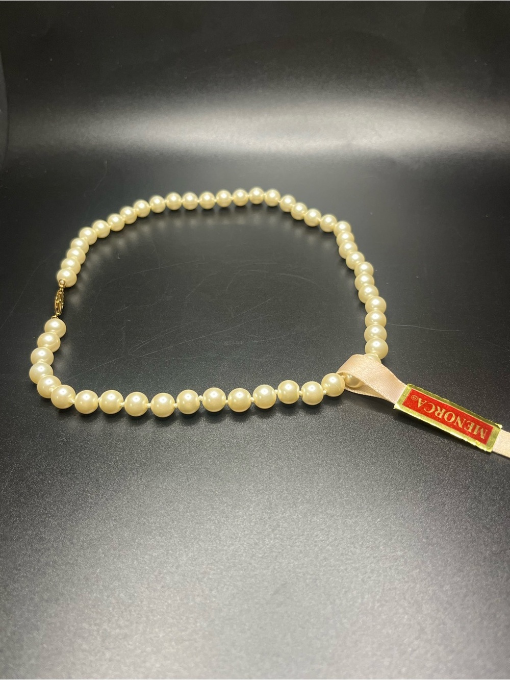 Vintage Menorca Faux Pearl Necklace Ivory Cream Beaded Strand Gold Tone Clasp